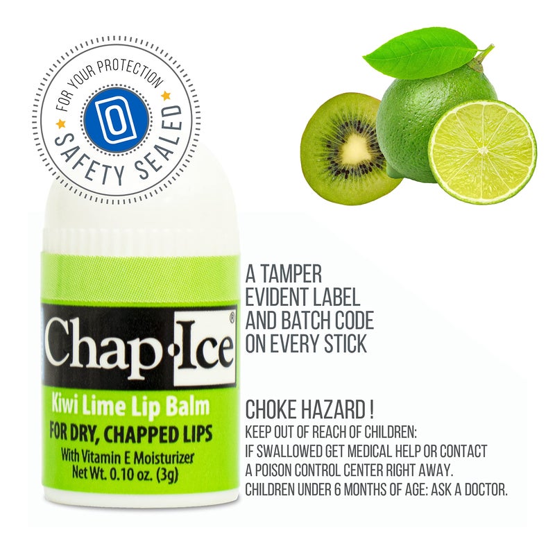 Chap Ice شيب-آيس® | 12-عدد بلسم شفاه كيوي ليمون مصغر | عبوة بلسم شفاه مدعمة بفيتامين E للشفاه الجافة والمتشققة | صنع في الولايات المتحدة - Image 4